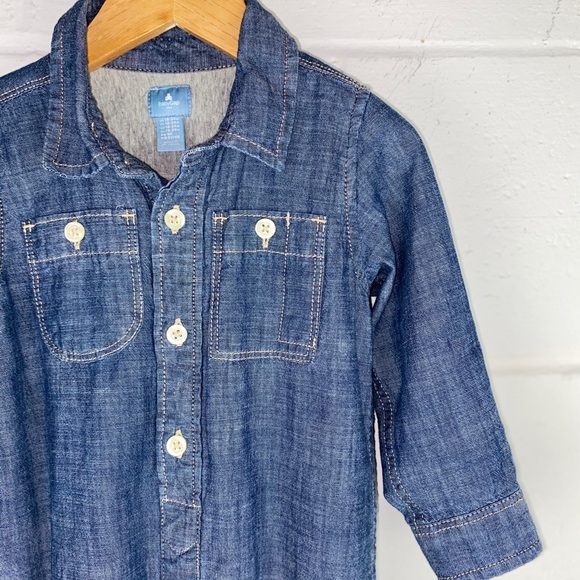 GAP Jersey Lined Button Down Denim Romper 18-24 Months GAP Denim Romper 18-24M - Picture 12 of 16
